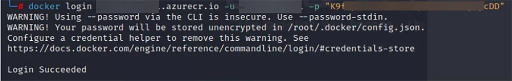 Login succeeded to the internal Azure Registry