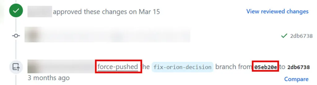 It is possible to harvest cached view commits by looking for the word 'force-pushed' in the pull requests and extracting the first commit hash