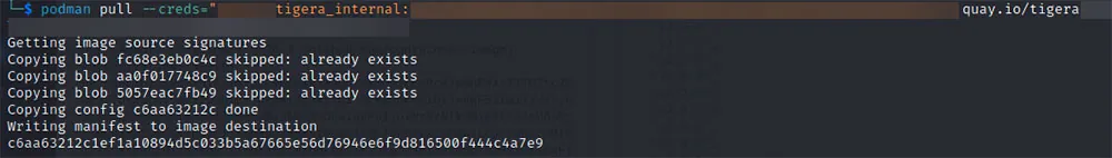 Login succeeded to the Tigera Quay Registry