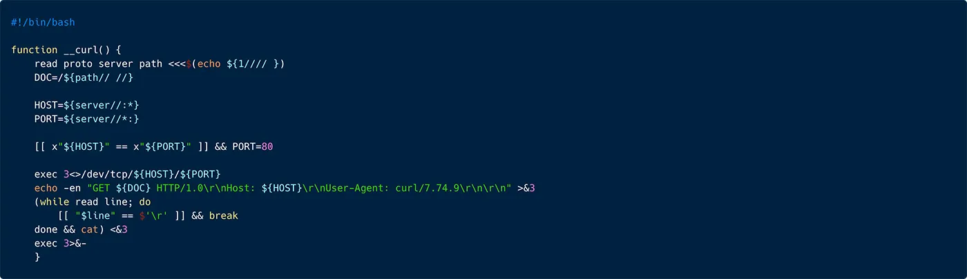 A snippet from the rconf script, illustrating implementation of a HHTP get request command