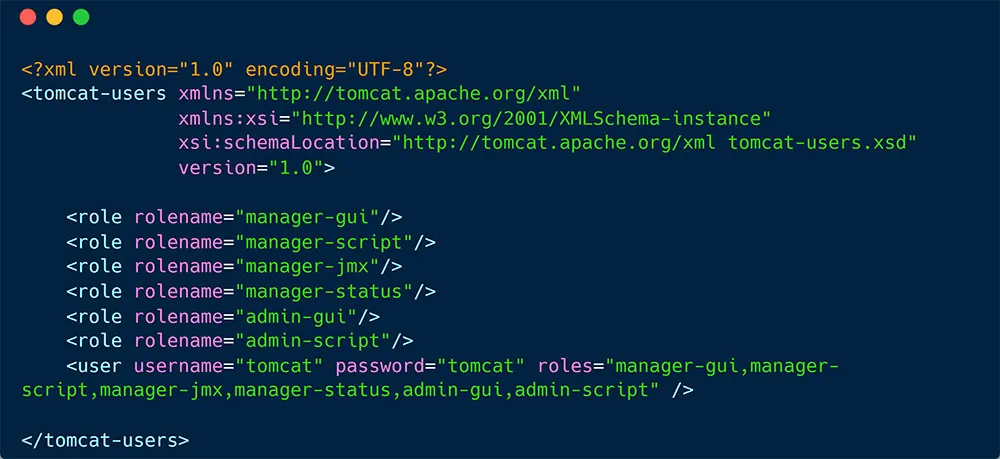 An example for Tomcat’s configuration file – ‘tomcat_users.xml’